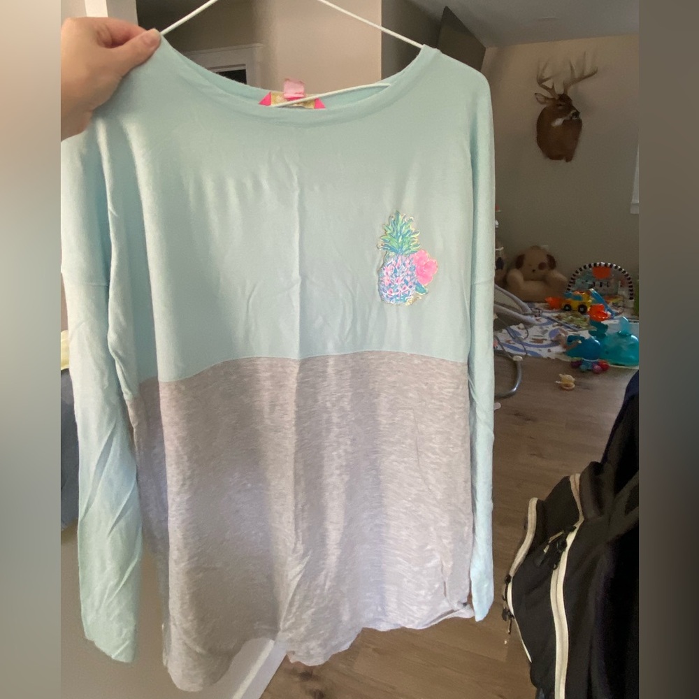 Lilly Pulitzer Mint and Gray Long Sleeve Tee